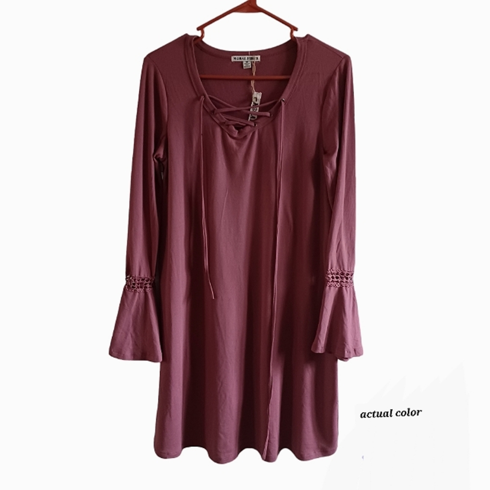 Moral Fiber lace up bell sleeve knee length dress  Size M  NWT